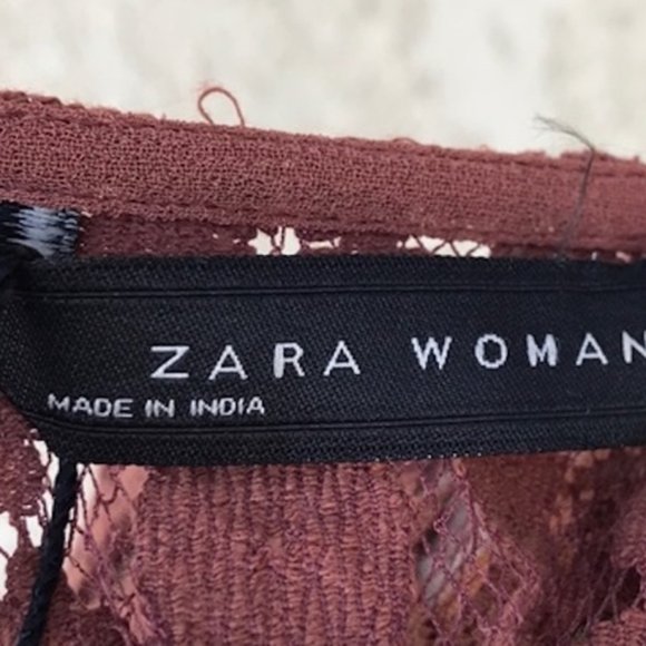NWT $70 ZARA Women XS Terracotta Lace Overlay Cami Midi Dress Bohemian Elegant - Picture 12 of 13